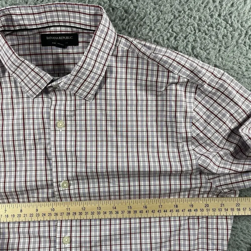 Banana Republic Shirt Mens Large Red Blue Non Iron Slim Fit Long Sleeve Button